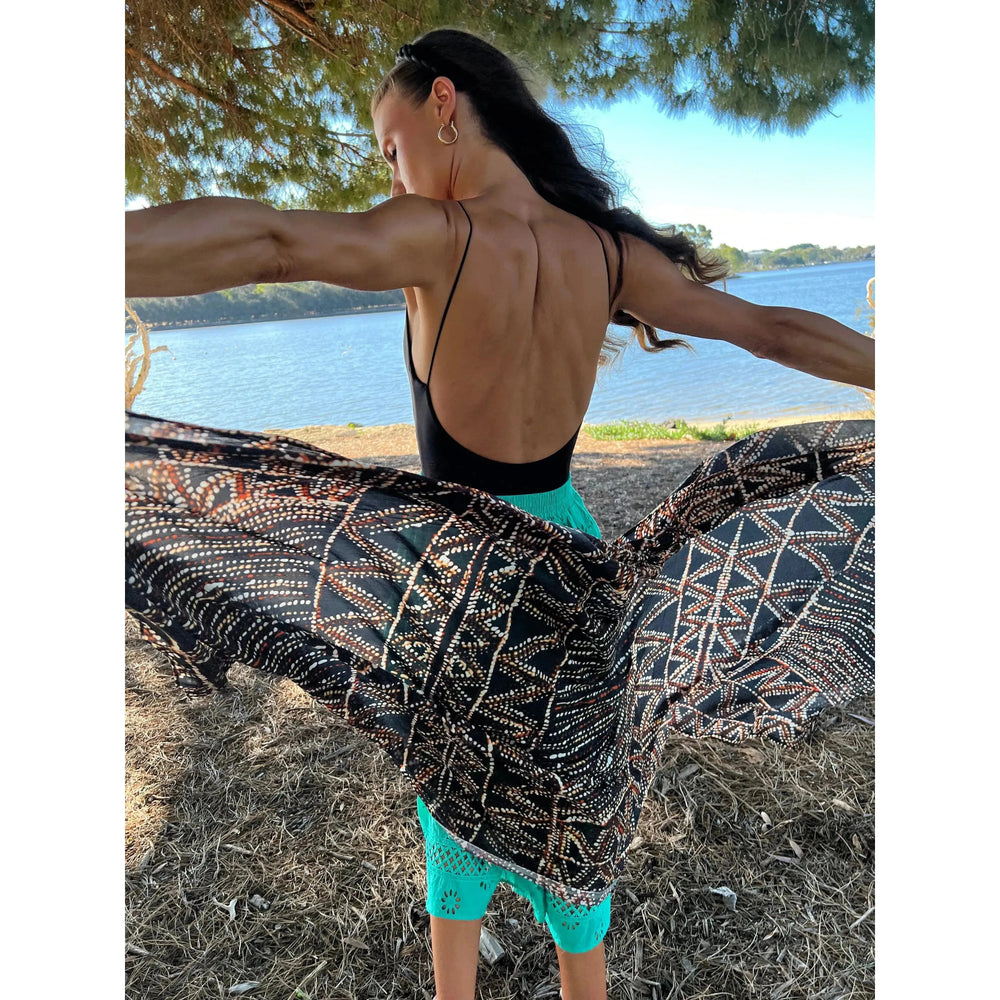 Scarves Australia Beach Sarongs Luxury Beach Sarong -Indigenous Print - Black Ochre