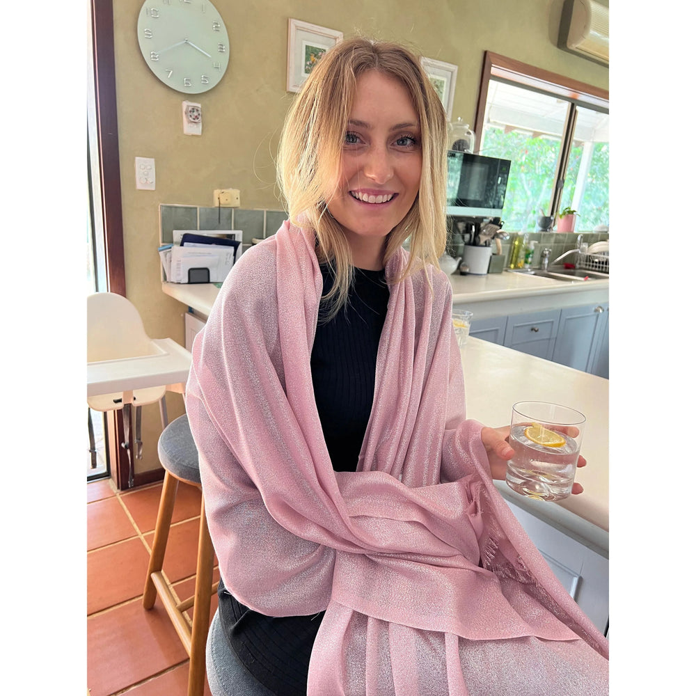 Scarves Australia Evening Shawls 🪩💕Blush Pink - Glamour Shawl - Metallic 💕 🪩