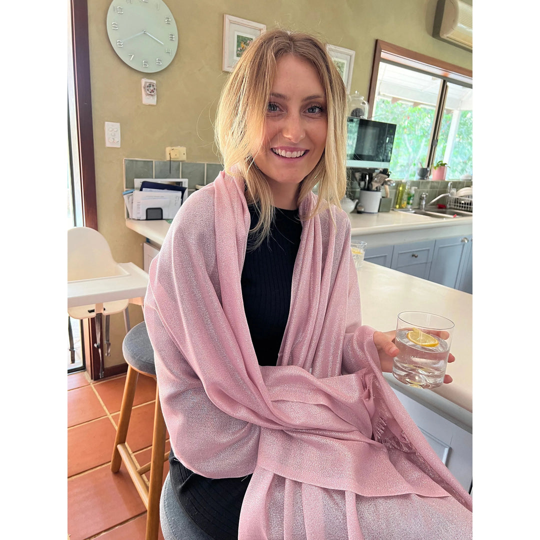 Scarves Australia Evening Shawls 🪩💕Blush Pink - Glamour Shawl - Metallic 💕 🪩