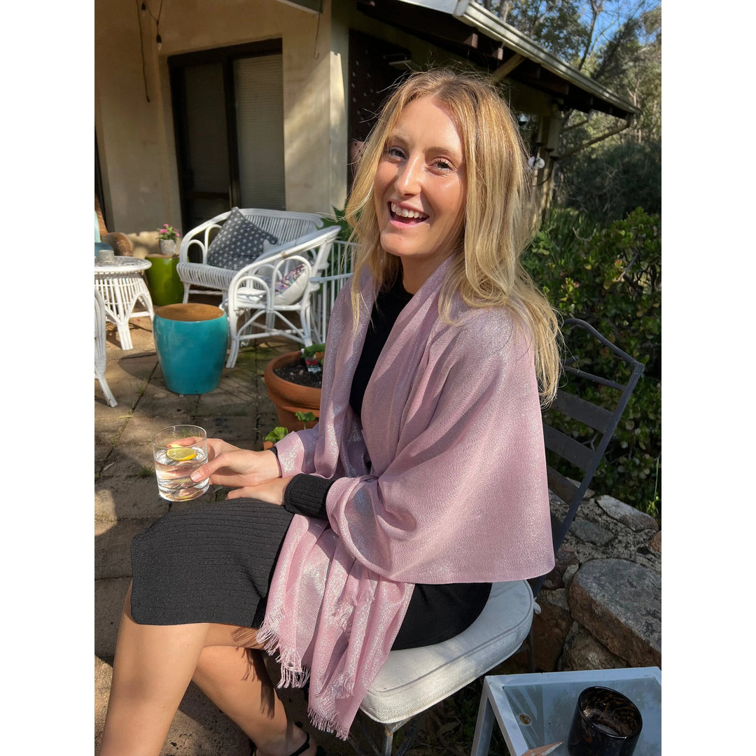 Scarves Australia Evening Shawls 🪩💕Blush Pink - Glamour Shawl - Metallic 💕 🪩