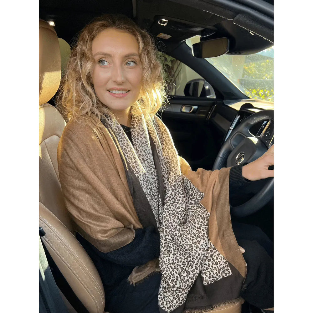 Scarves Australia Fashion Scarf Animal Print Colour Block Scarf - Caramel Brown