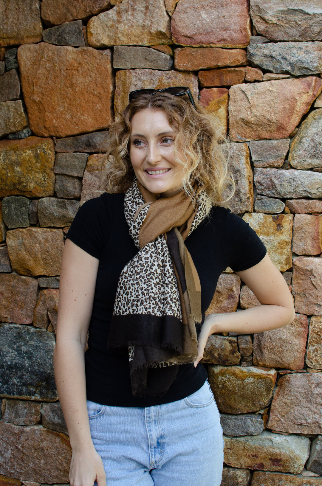 Scarves Australia Fashion Scarf Animal Print Colour Block Scarf - Caramel Brown