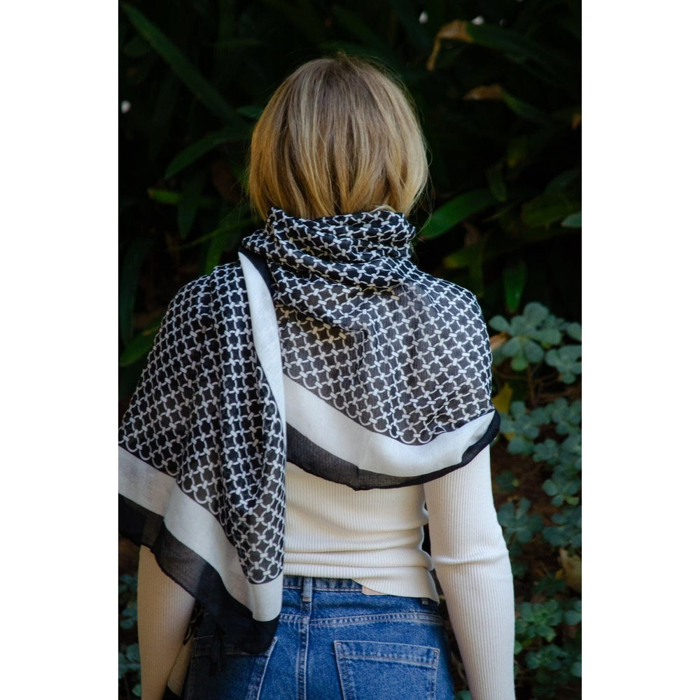 Scarves Australia Fashion Scarves Black Mono Scarf- Circle Chain Print with Tassels