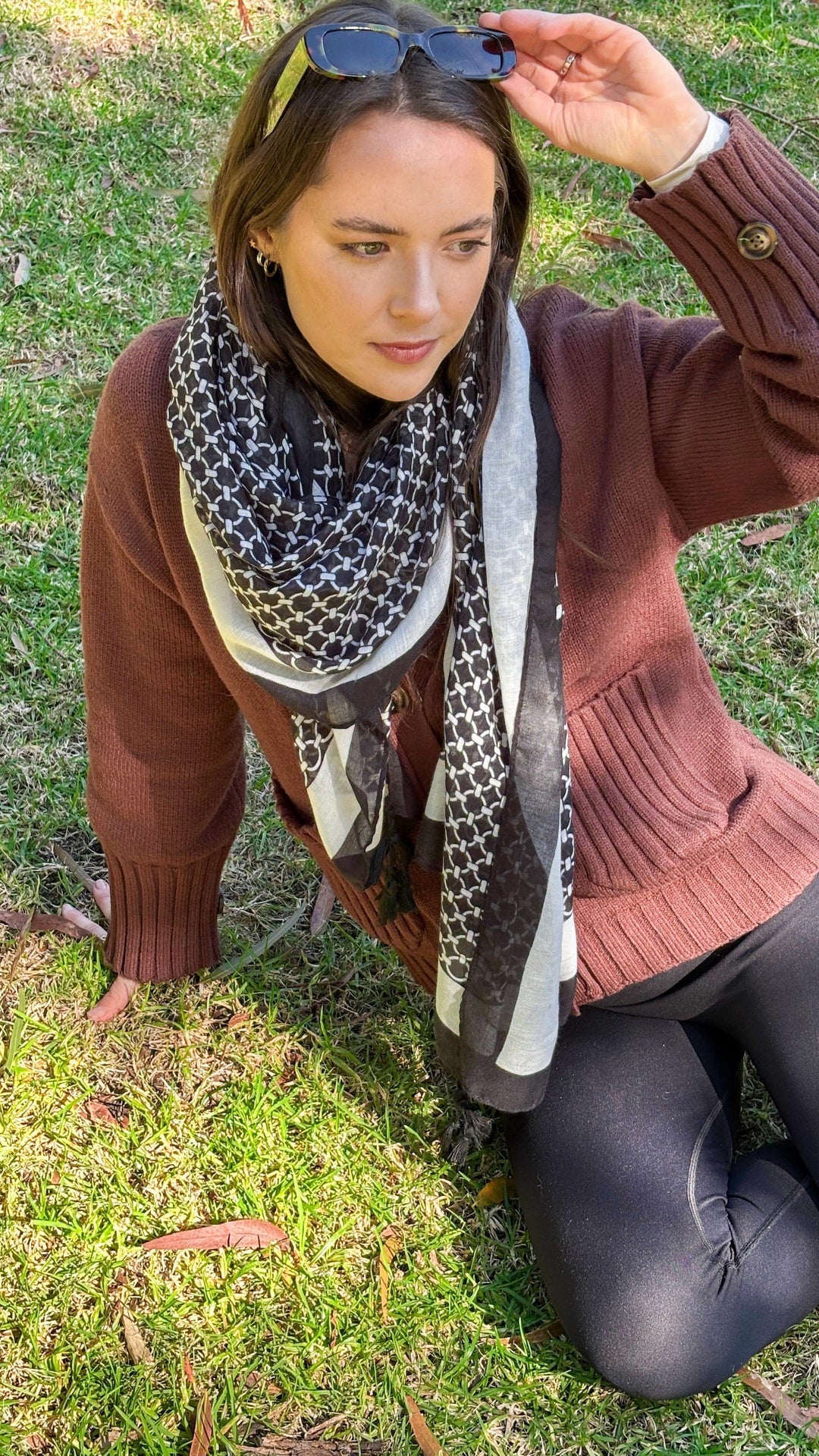 Scarves Australia Fashion Scarves Black Mono Scarf- Circle Chain Print with Tassels