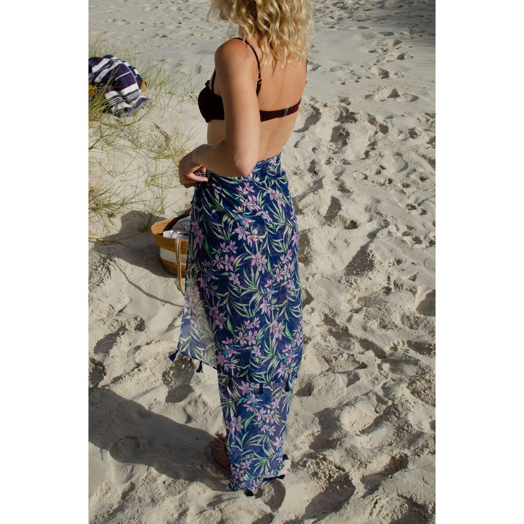 Scarves Australia Fashion Scarves 🌸  Blue Floral Scarf Pink Flowers w Tassels