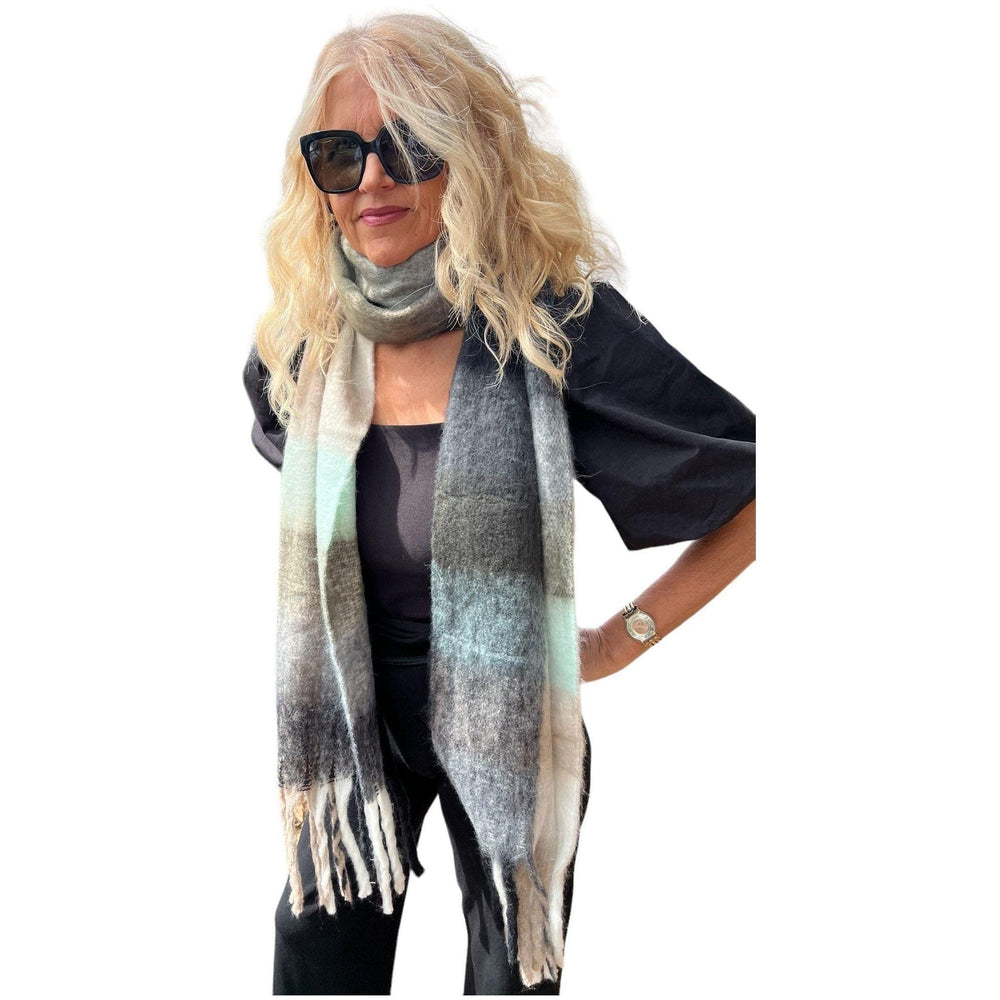 Scarves Australia Fashion Scarves ❄️ Thick Warm Plaid Scarf - Mint Grey
