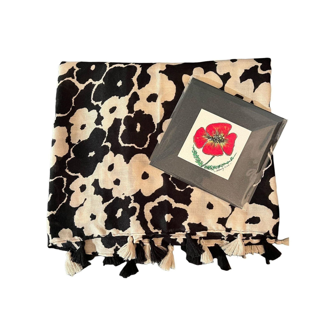 Scarves Australia Gift Packs Floral Scarf - Black Beige -Poppy Contemporary +Gift Card