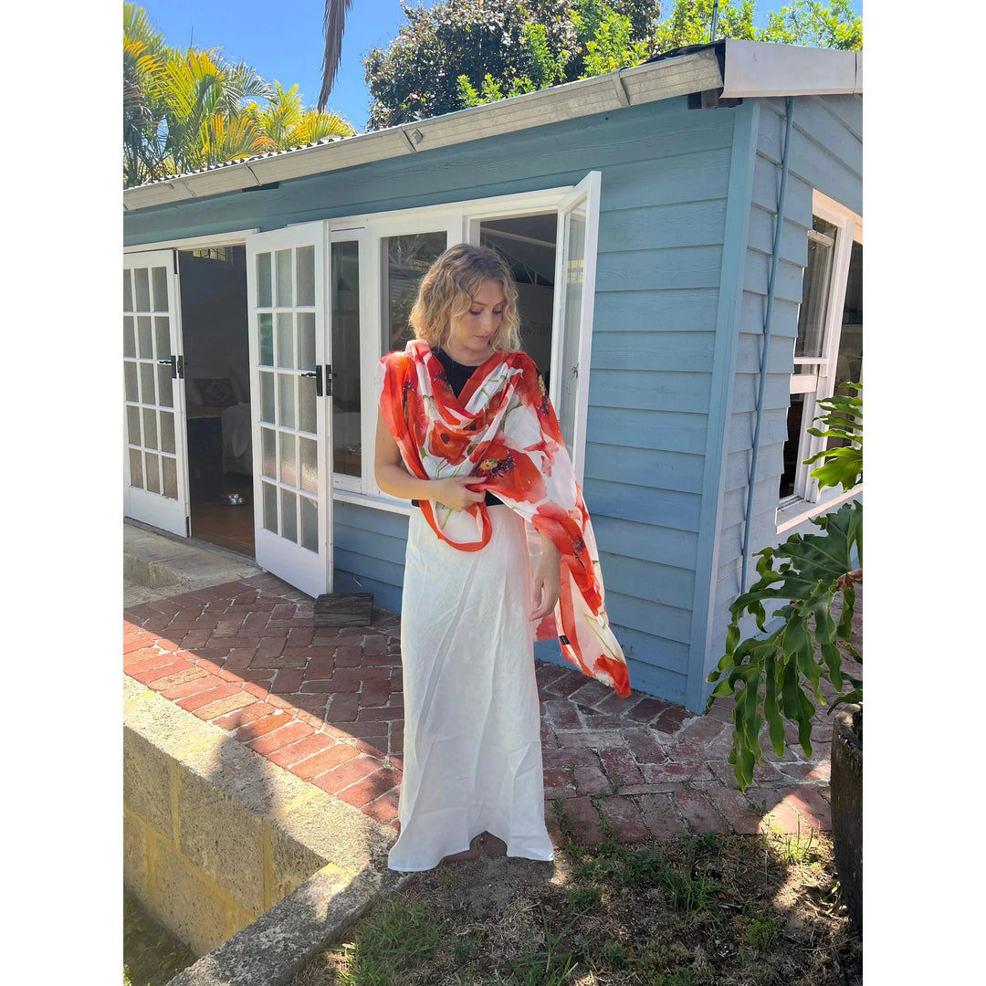 Scarves Australia Luxury Scarf 🌺 Poppy Scarf Red- Luxury Bloom Deluxe II - Silk Modal Shawl