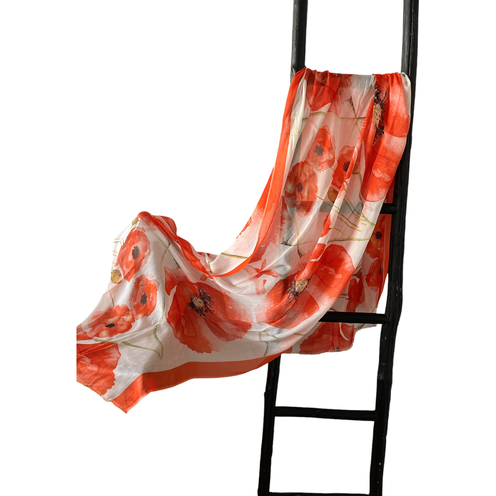 Scarves Australia Luxury Scarf 🌺 Poppy Scarf Red- Luxury Bloom Deluxe II - Silk Modal Shawl