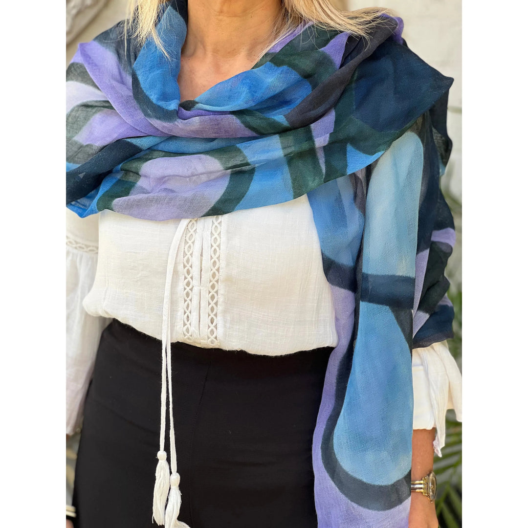 Scarves Australia Luxury Scarves Blue Purple Block Print Scarf - Pure Wool - NEW!