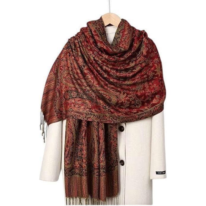 Scarves Australia Luxury Scarves Pashmina Paisley - Deep Red Warm Ochre