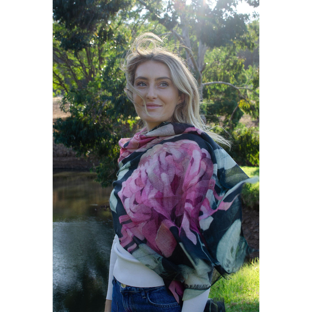 Scarves Australia Luxury Scarves Pure Wool Scarf - Pink Grevillea