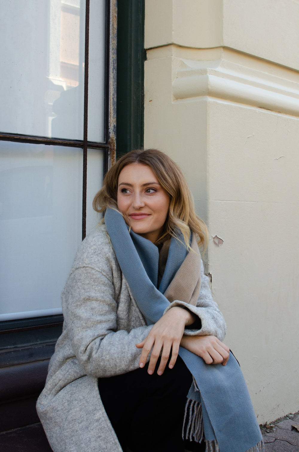 Scarves Australia Winter Scarves Blue Winter Scarf - Duo Tone - Blue Dusk Beige