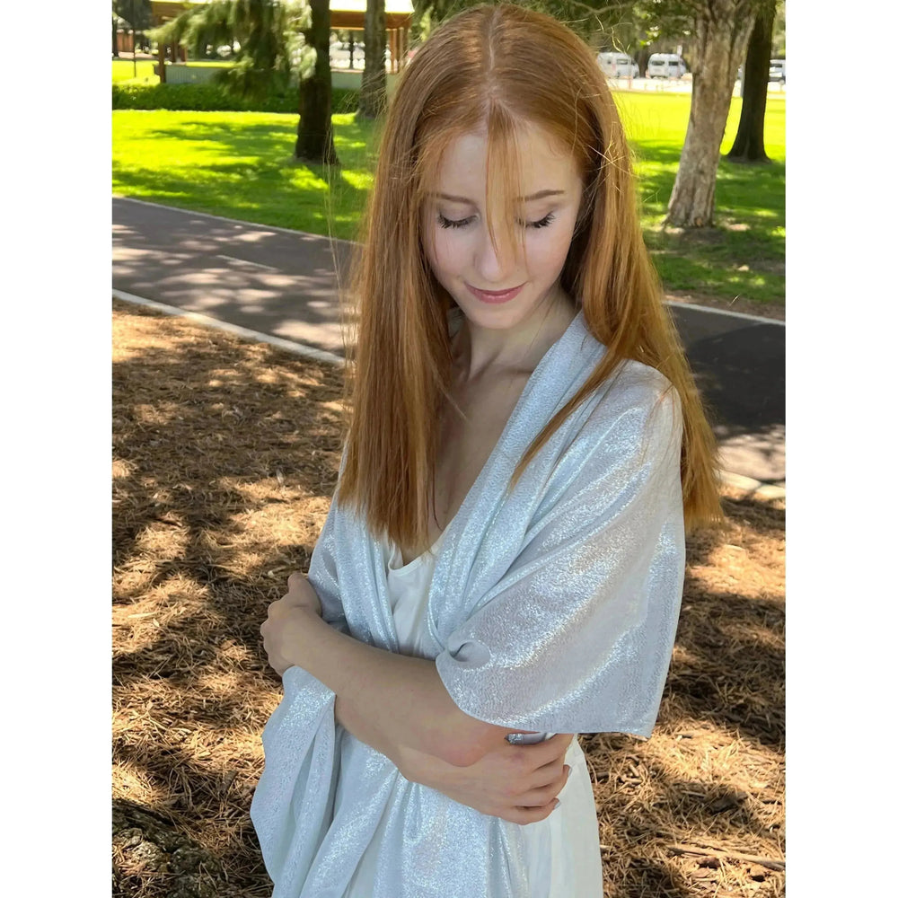 Scarves Australia Luxury Scarves Metallic Scarf - Light Silver Grey - Glamour Shawl