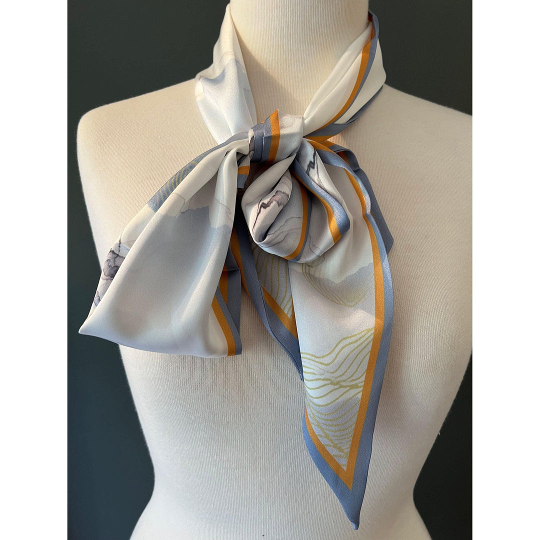 Scarves Australia Silk Scarves Skinny Scarf - Silk Scarf - Grey Blue Abstract Print
