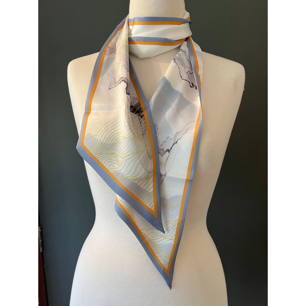 Scarves Australia Silk Scarves Skinny Scarf - Silk Scarf - Grey Blue Abstract Print