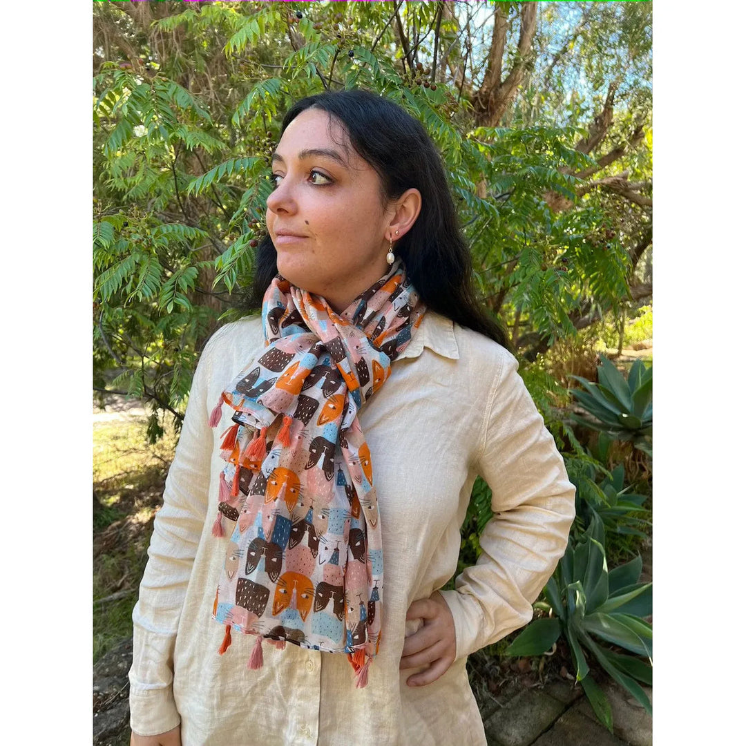 Scarves Australia Fashion Scarves Multicoloured Scarf - Cats - Tassels