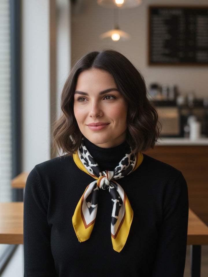 Square Satin Neck Scarf – Golden Leopard | Chic Silk Feel Neck Tie
