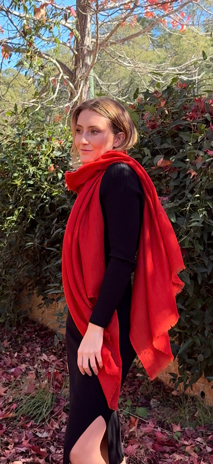 Chilli Red Cashmere Silk Shawl - Lightweight Luxury Wrap