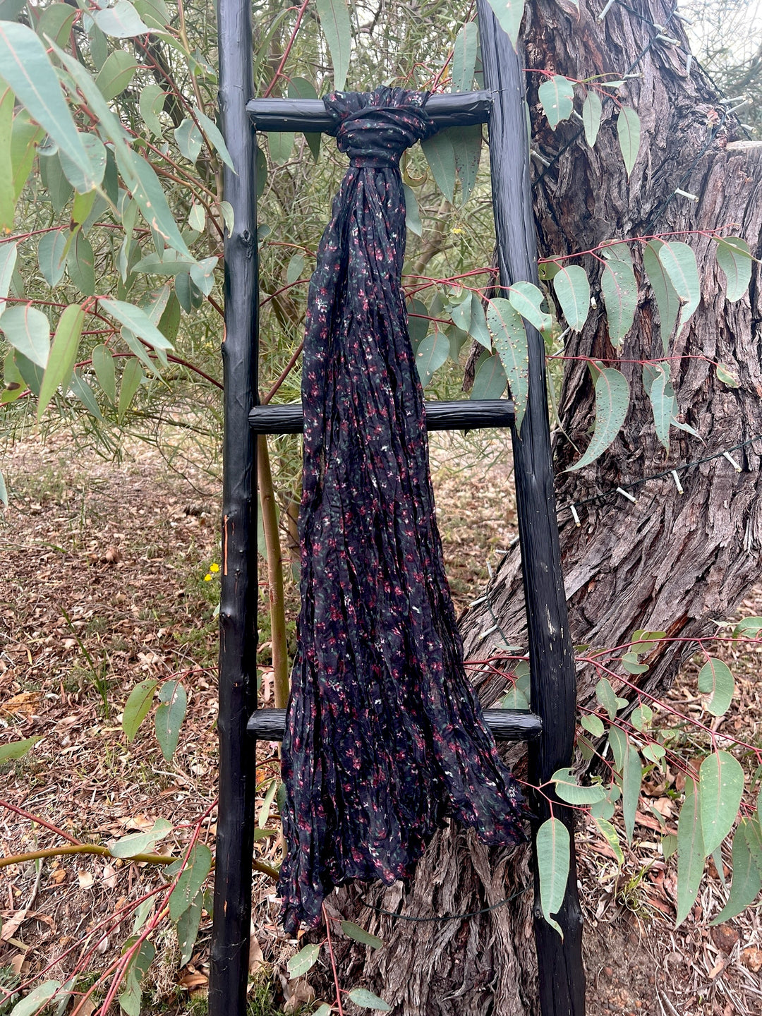 Black Floral Crinkle Scarf