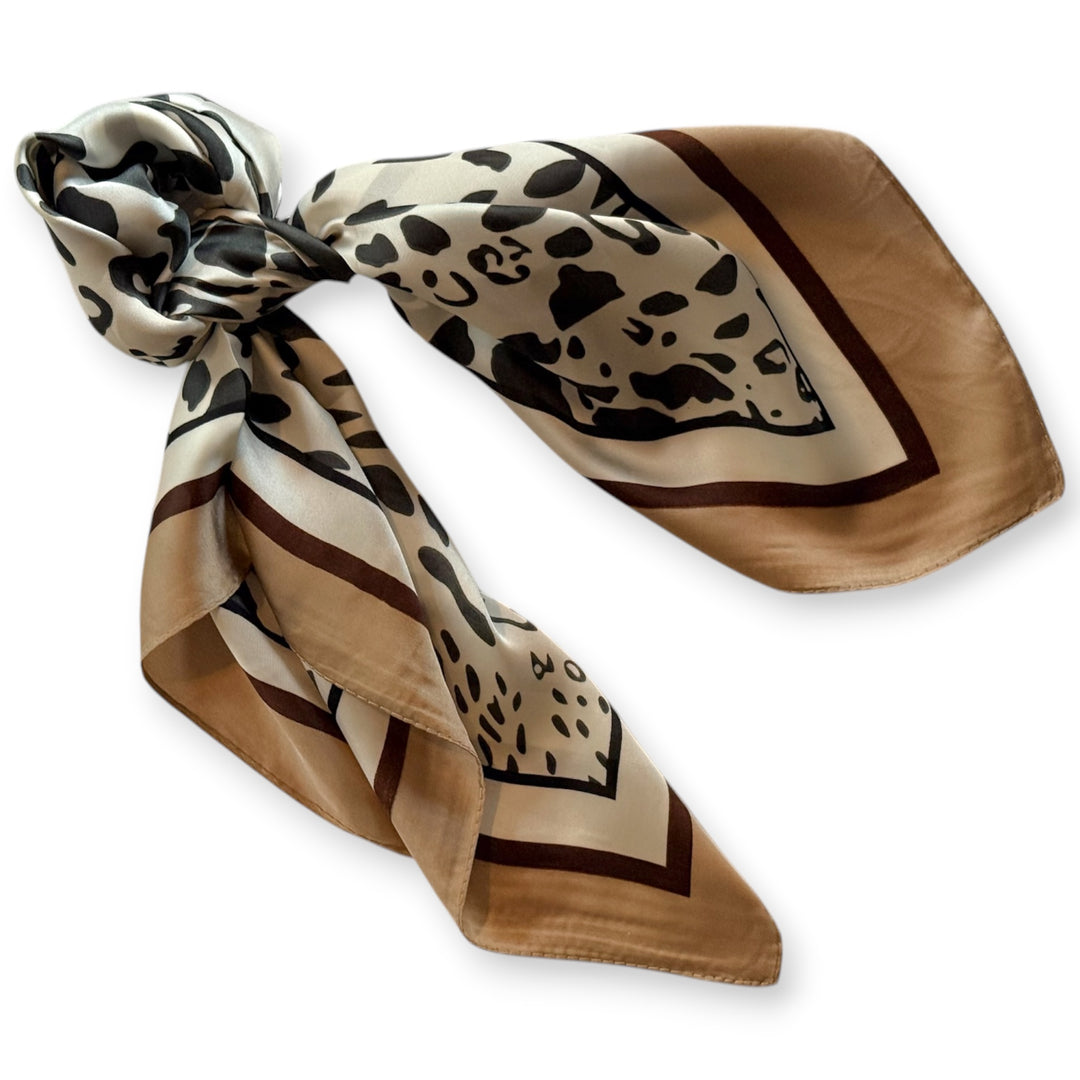 Square Scarf Neckerchief Beige Black Leopard Print