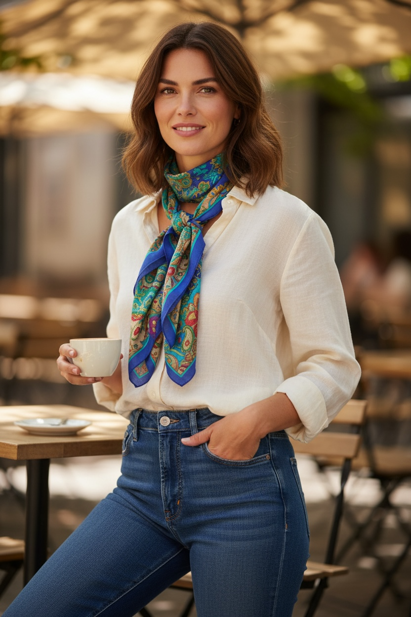 Cobalt Mosaic – Pure Silk Square Scarf