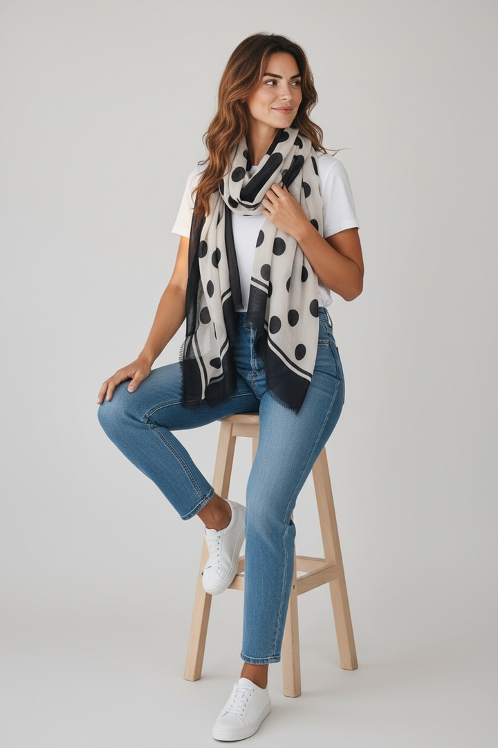 Black and White Dot Scarf – Cotton Modal Spot Scarf