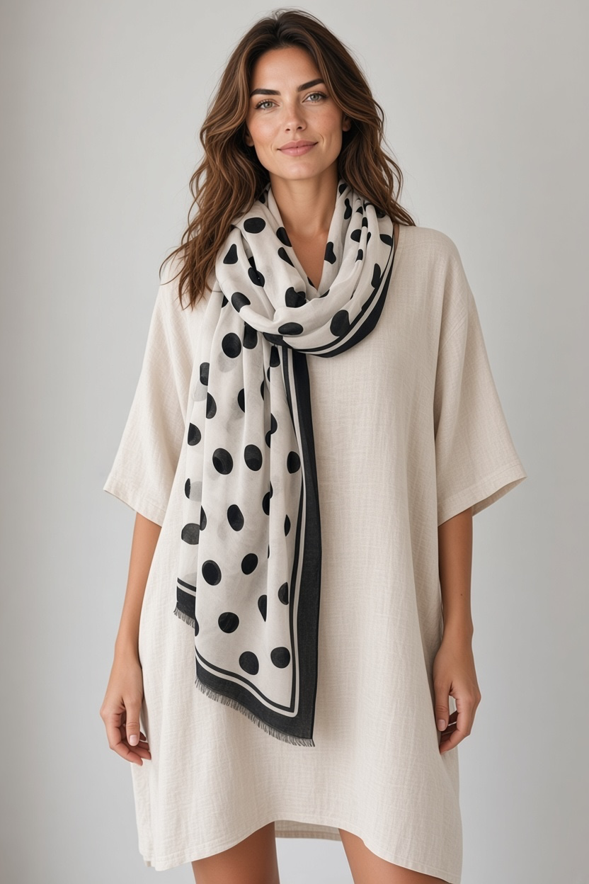 Black and White Dot Scarf – Cotton Modal Spot Scarf
