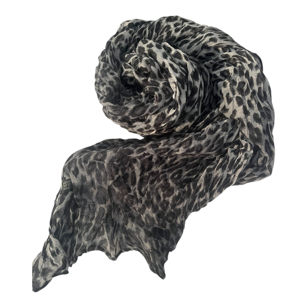 Crinkle Scarf Black Grey Leopard Print