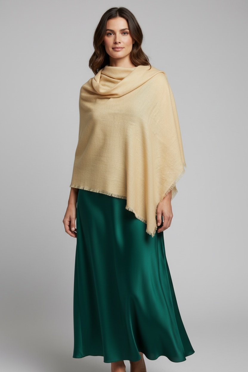 Wheat Cashmere Silk Shawl – Luxury Wedding & Evening Wrap