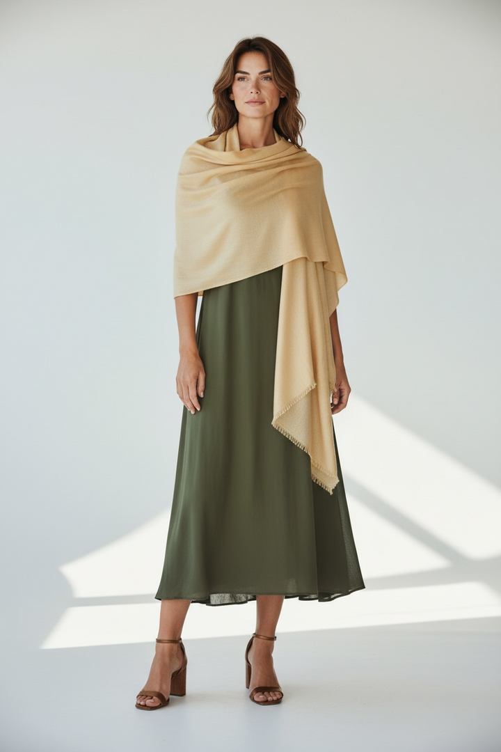 Wheat Cashmere Silk Shawl – Luxury Wedding & Evening Wrap