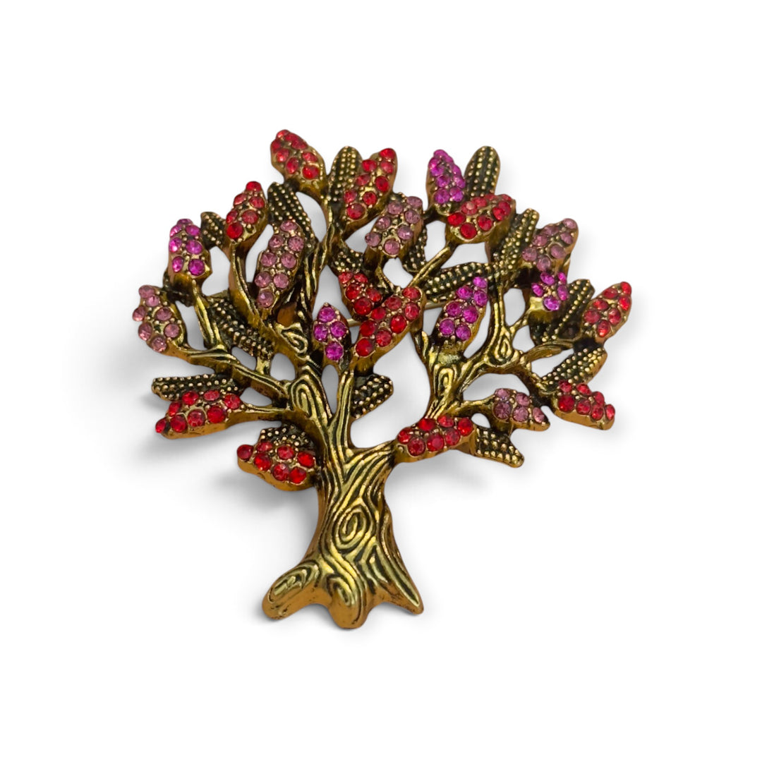 Tree of Life Scarf Brooch Lapel Pin – Pink Crystal