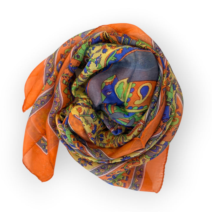 Tangerine Jewel – Luxury Pure Silk Square Scarf