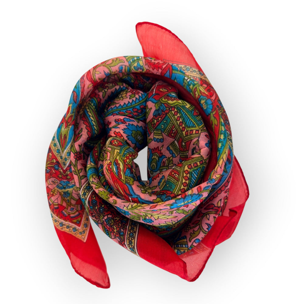 Square Silk Scarf Folded Ruby Red