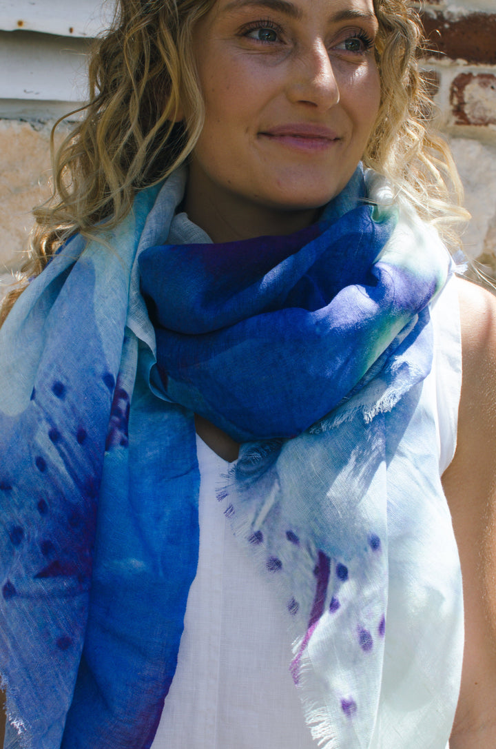 Scarves Australia Apparel & Accessories 💙  Cotton Linen Scarf Blue Ocean