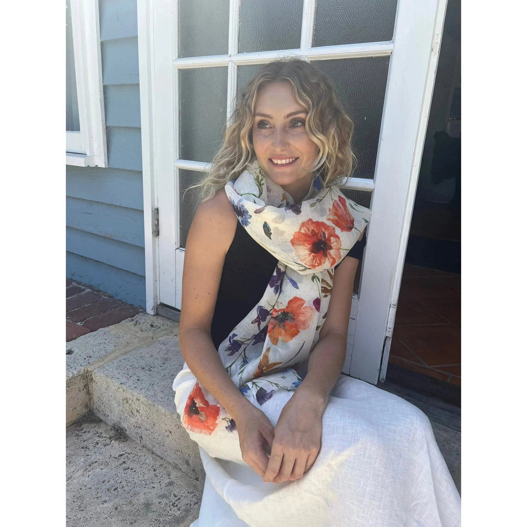 Scarves Australia Apparel & Accessories 💐 Cotton Linen Scarf -Multi Floral Delight