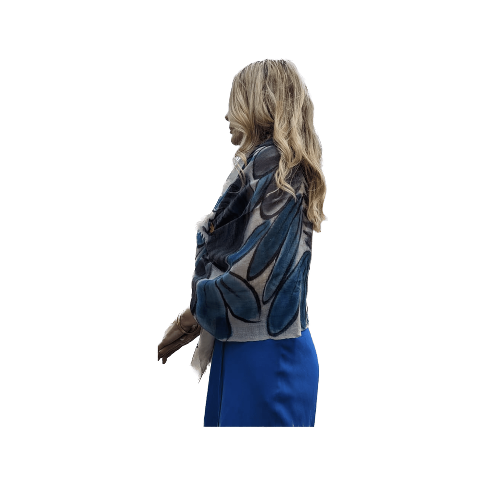Scarves Australia Apparel & Accessories Floral Scarf -Pure Wool - Teal Scarf Shawl