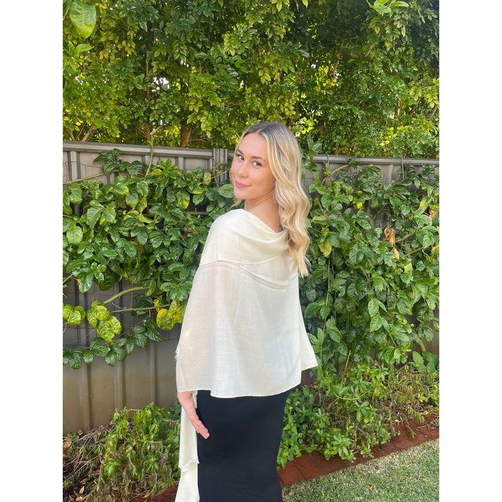 Scarves Australia Apparel & Accessories Off White Luxury Stole - Pure Cashmere Premium Grade