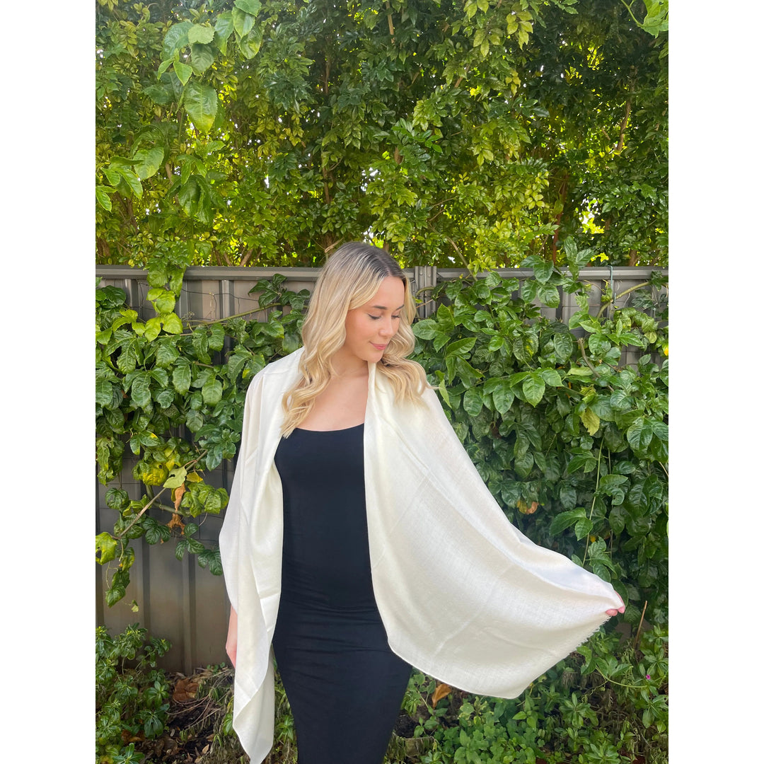 Scarves Australia Apparel & Accessories Off White Luxury Stole - Pure Cashmere Premium Grade
