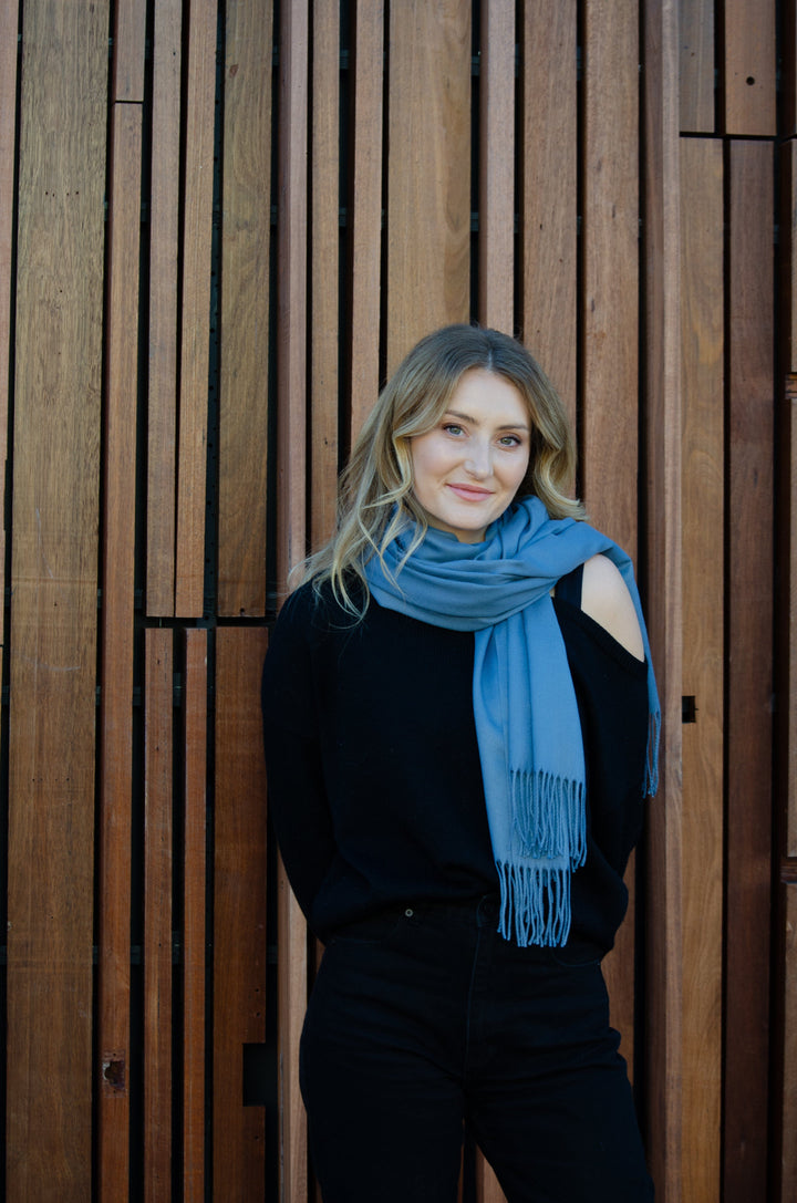 Scarves Australia Apparel & Accessories Pashmina Shawl Scarf- Blue Steel