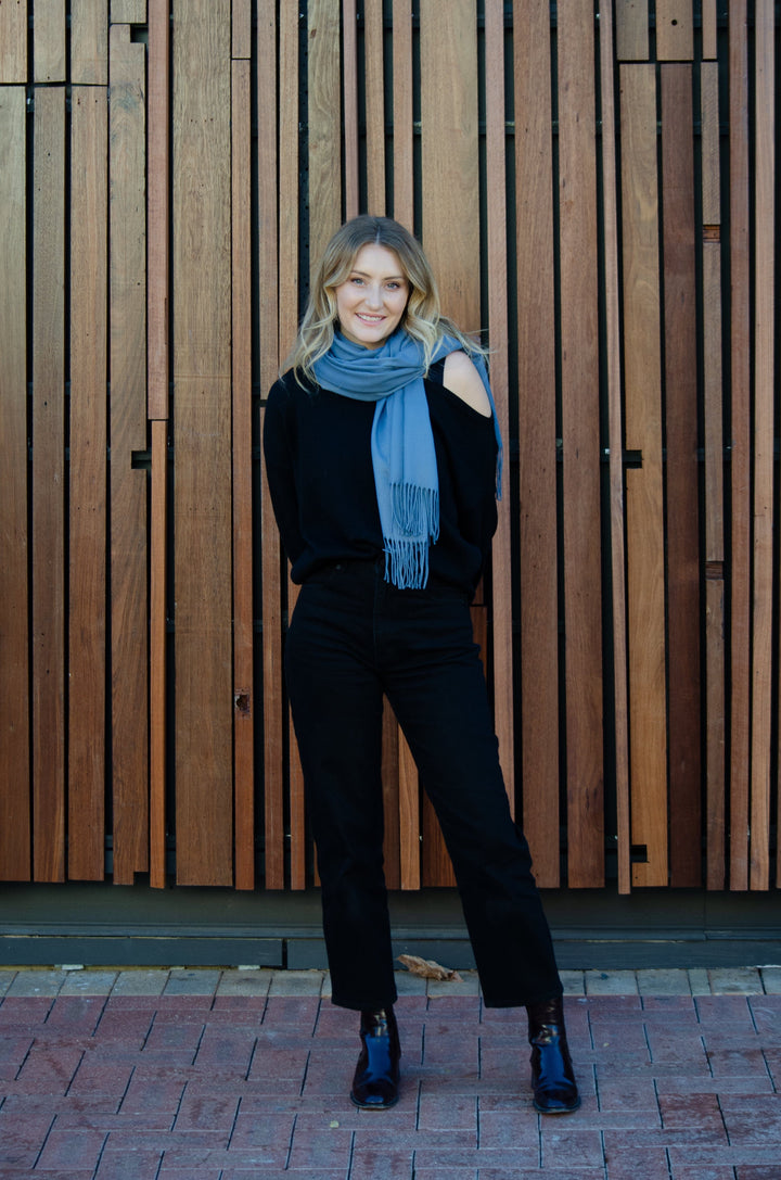 Scarves Australia Apparel & Accessories Pashmina Shawl Scarf- Blue Steel