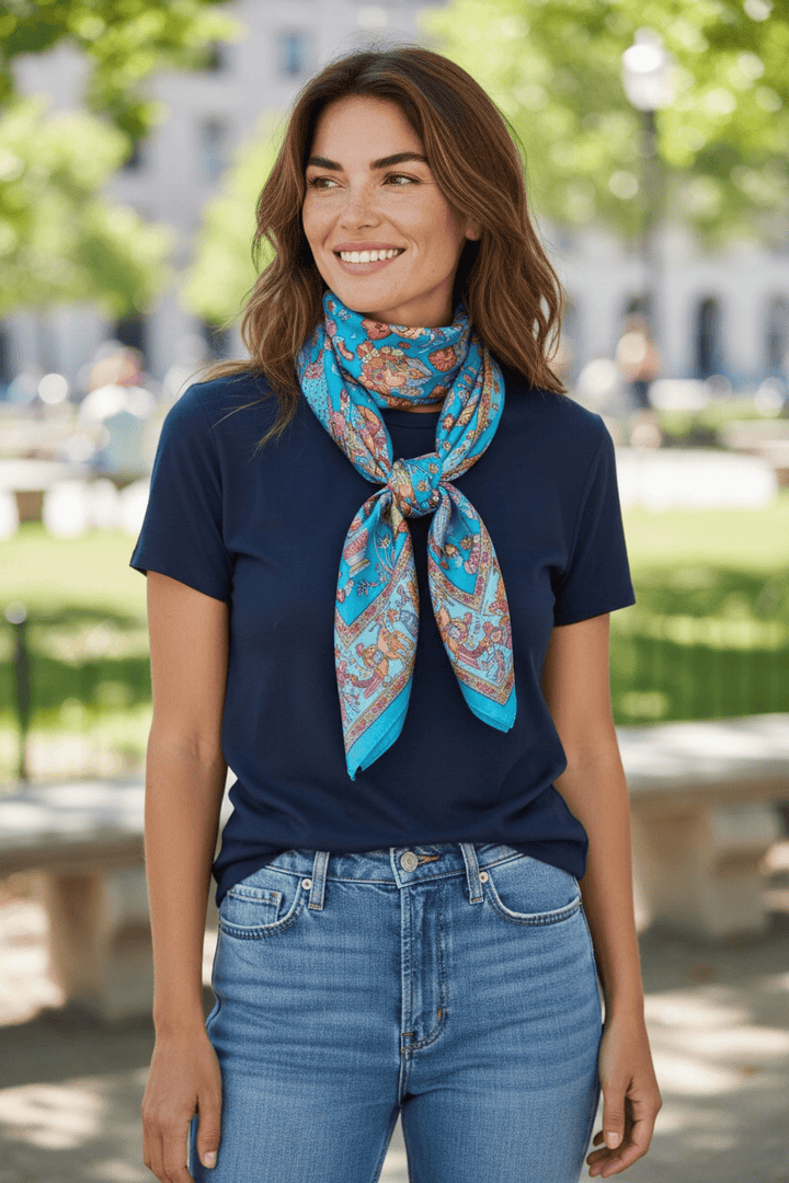 Scarves Australia Apparel & Accessories Pure Silk Scarf - Cerulean Blue Heritage Square