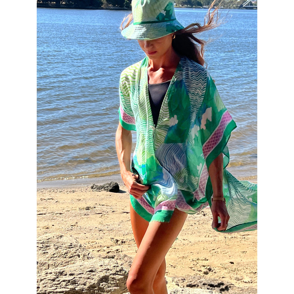 Scarves Australia Beach Sarongs Beach Kimono and Bucket Hat Combo - Green