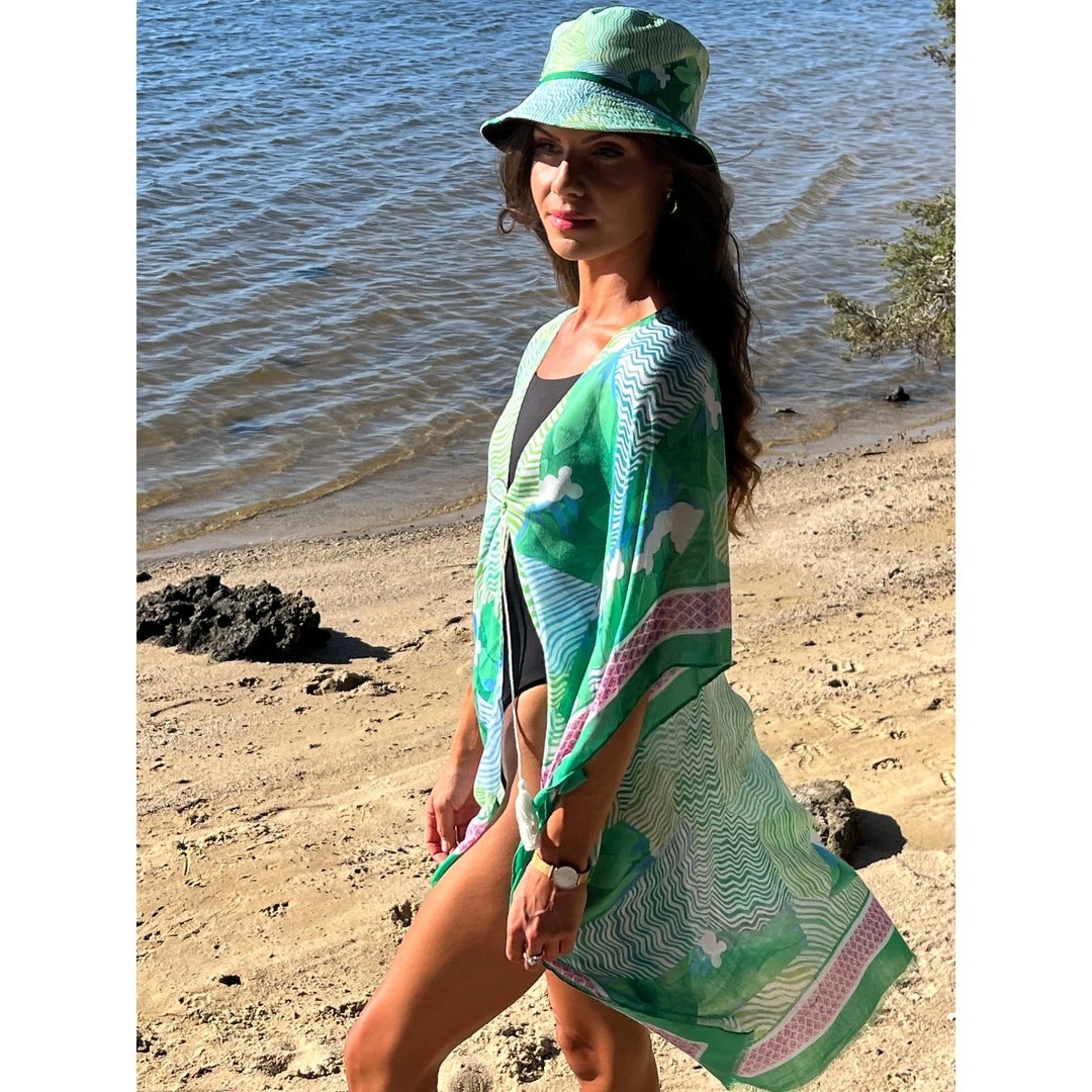 Scarves Australia Beach Sarongs Beach Kimono and Bucket Hat Combo - Green