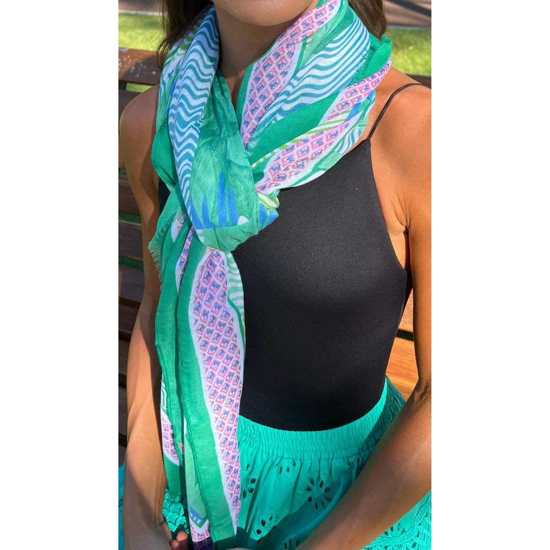 Scarves Australia Beach Sarongs Green Multi Print Scarf - Beach Sarong - NEW☀️