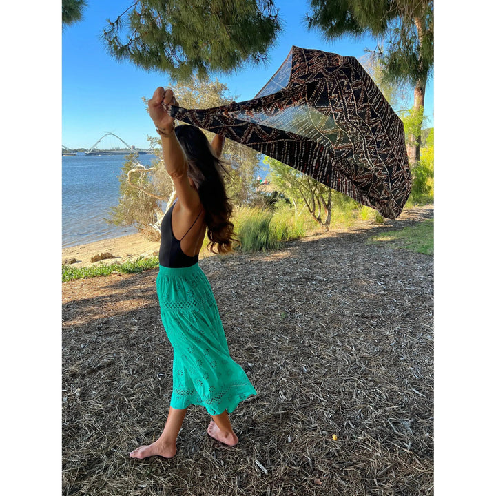 Scarves Australia Beach Sarongs Luxury Beach Sarong -Indigenous Print - Black Ochre