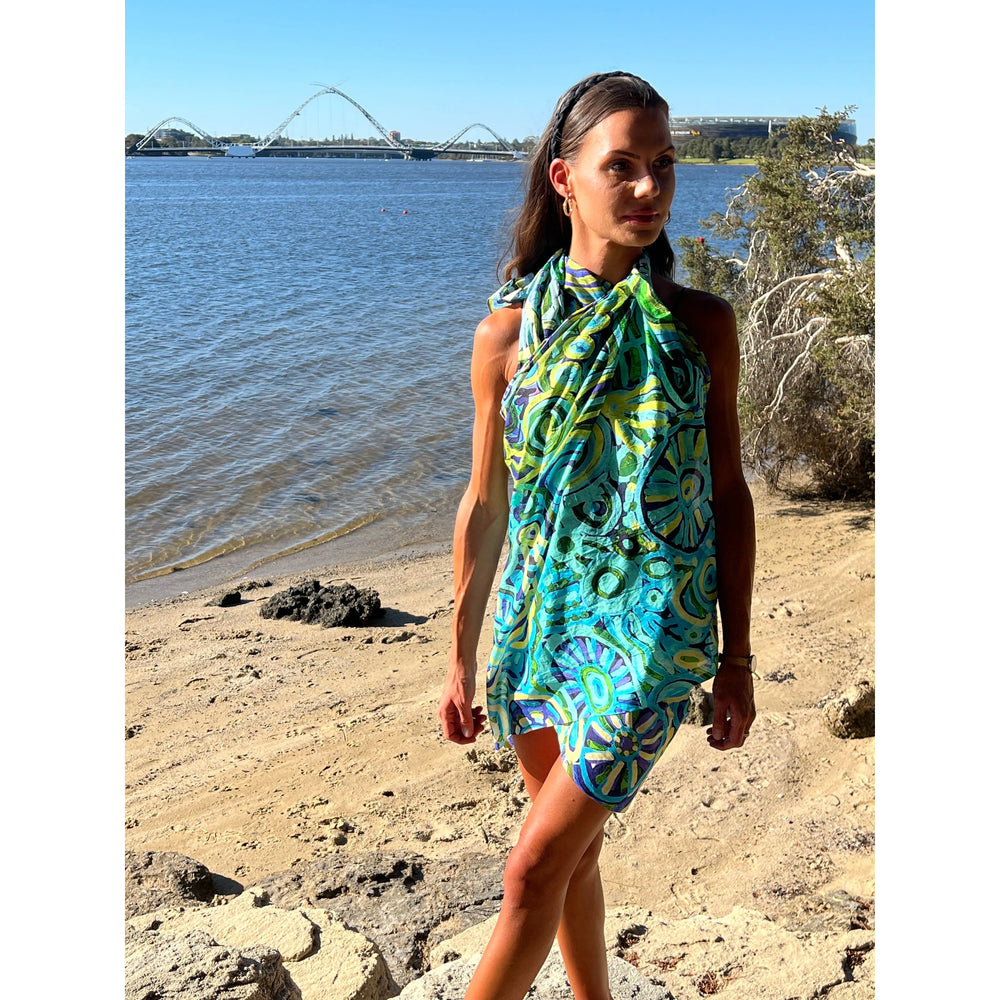 Scarves Australia Beach Sarongs Luxury Beach Sarong Organic Cotton - Green Turquoise