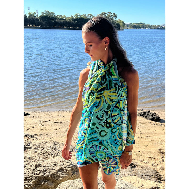 Scarves Australia Beach Sarongs Luxury Beach Sarong Organic Cotton - Green Turquoise