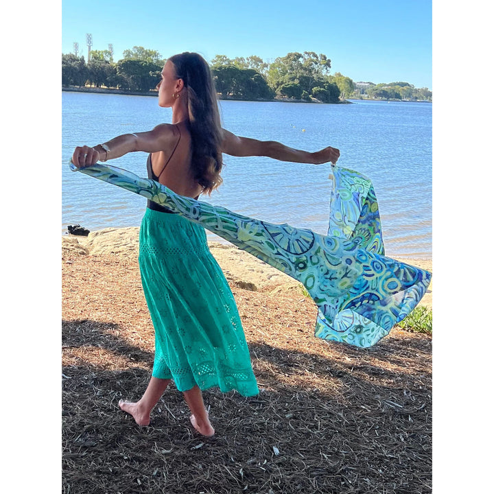 Scarves Australia Beach Sarongs Luxury Beach Sarong Organic Cotton - Green Turquoise