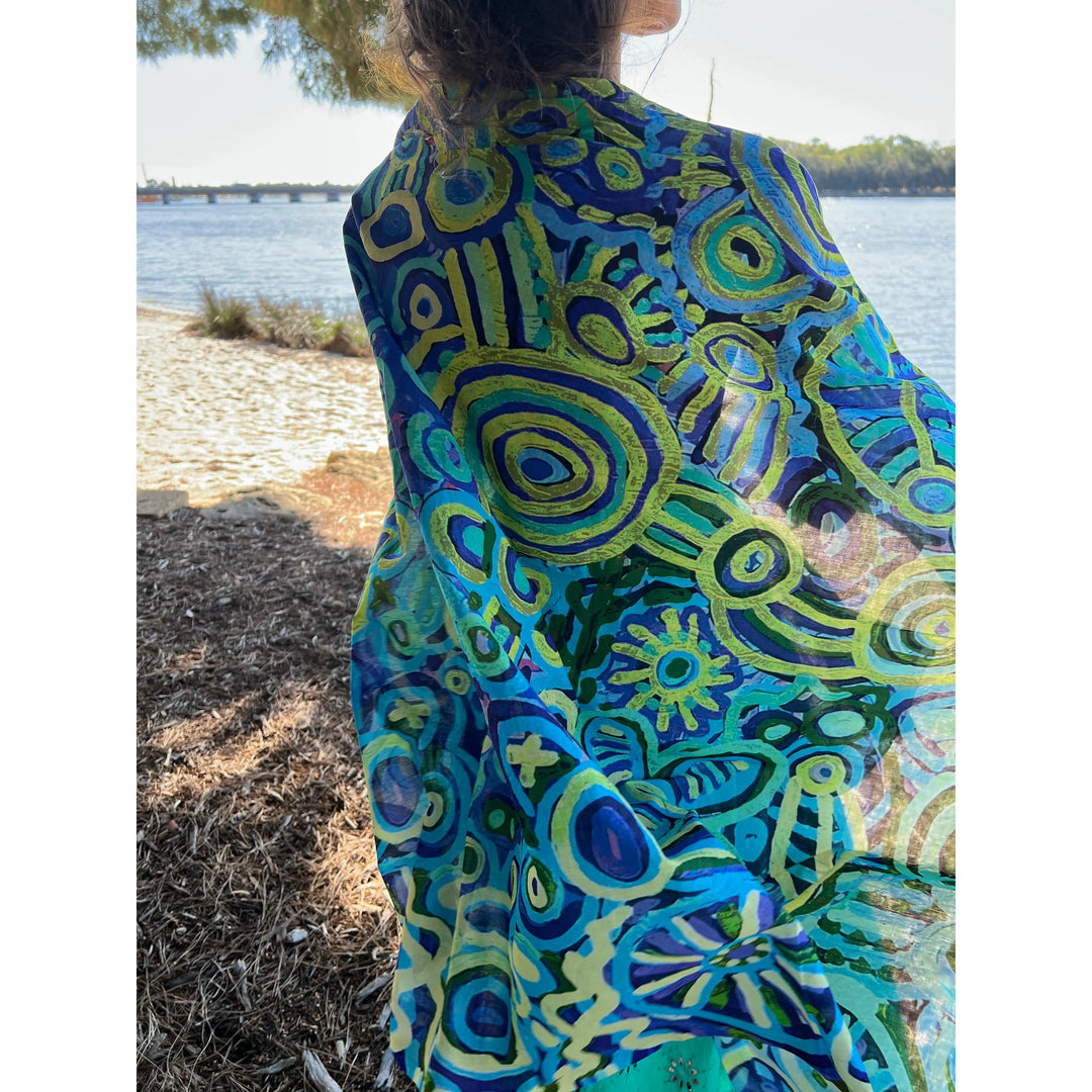 Scarves Australia Beach Sarongs Luxury Beach Sarong Organic Cotton - Green Turquoise